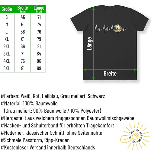 T-Shirt personalisiert „Bild & Herzschlaglinie“ – Tiermotiv Shirt mit eigenem Foto Bedrucken - für Damen & Herren - Geschenk für Hundebesitzer, Hundeliebhaber, Katzenfans - Schwarz, Gr. XXL