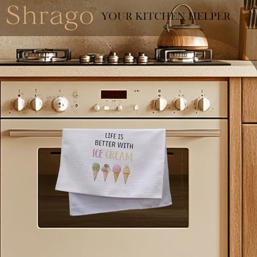 Image of Summer Ice Cream Kitchen Towels, Ice Cream Lovers Gifts Dish Tea Towels for Kitchen, Cute Sweet Summer Hand Towels for Kids Bathroom Decor, 16x24 Inch