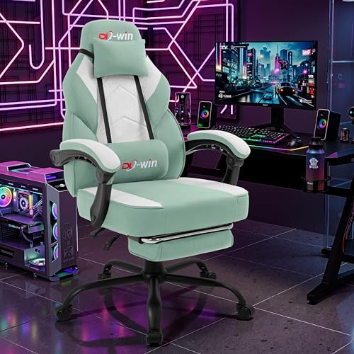 Image of Gaming Chair for Adults with Footrest & Massage Lumbar Support, Ergonomic High Back Gamer Chair, Adjustable Swivel Computer Gaming Chairs with Headrest and Linkage Armrests,Green