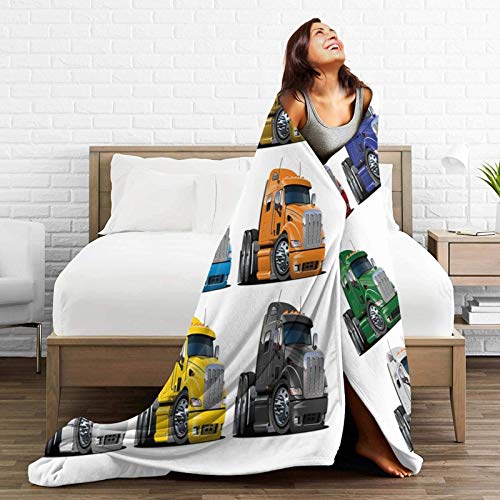 Soft Micro Fleece Throw Blanket Home Decor,Colorful Semi Trucks Transportation Of Goods Shipping Driving Cartoon Design,Lightweight Bed Couch Flannel Quilt,40" X 50" #TOP4