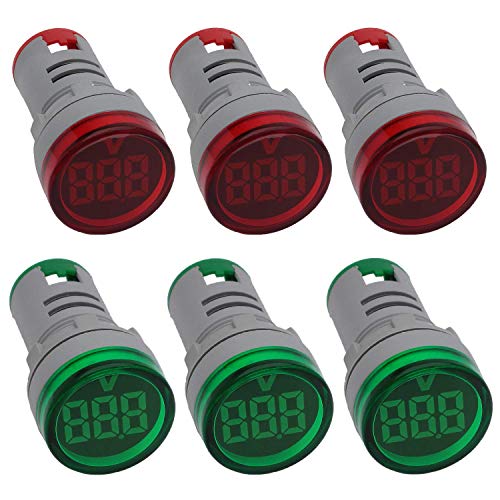 Led Voltage Indicator 22 mm – Digital Voltmeter AC50-500V with led Voltage Display for Control Panels, Machines and Distribution Boxes (3 Red and 3 Green)