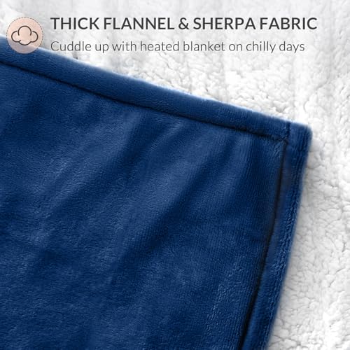 Image of HOMLYNS LuxeHeat Heated Blanket Electric Blanket, Soft Flannel Sherpa Heated Throw, Heating Blanket with 5 Heat Settings, 3 hrs Timer Auto Shut Off (50x60 inches, Navy), Only for 120V Voltage Use