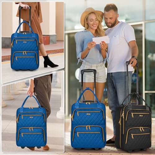 Image of Underseat Carry On Luggage with Wheels, Stylish Lightweight Under Seat Luggage, Personal Item Suitcase with telescoping handles for Men Women, Pilots and Crew, Blue