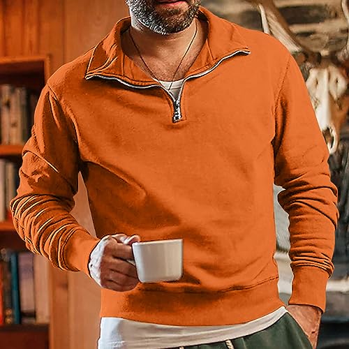 Men's Quarter Zip Pullover Sweatshirt Plus Size Casual Solid Color Lapel Long Sleeve Hoodless Sweaters3