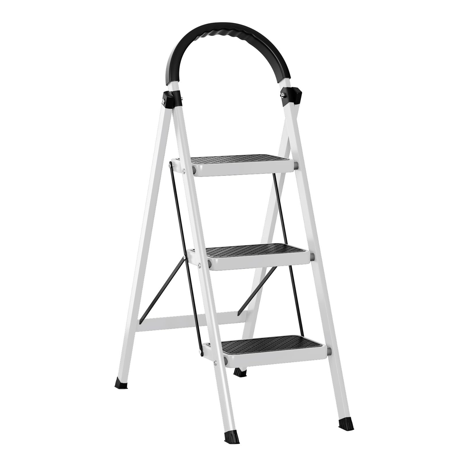 3 Step Ladder Folding Step Stool, Heavy Duty 330 lbs Capacity, Anti-Slip Wide Pedal with Safety Lock, Collapsible Ladder for Home, RV, Kitchen, Outdoor Work White