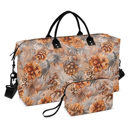 Travel Bag Bohemian Moroccan Style Pinecone Rust Carry On Weekend Bag with Toiletry Bag for Sports Large Capacity bolsa de para hombre