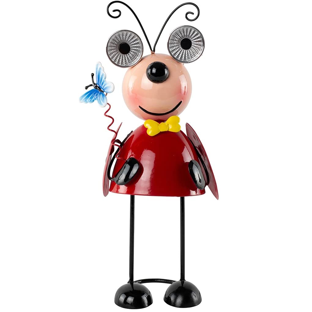 Siam ExpressSolar Light Up Eyes Garden Ornament Wobbling Wobbly Body Animal Insect 29cm Metal Outdoor Novelty (Solar Ladybird)