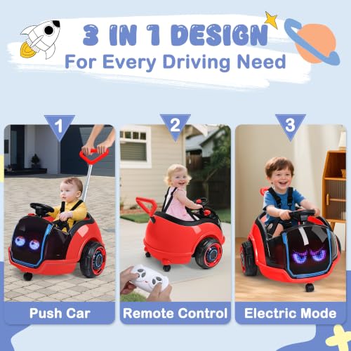 Image of ANPABO 3-in-1 Electric Push Car for Kids 1.5-3 with LED Display, Red