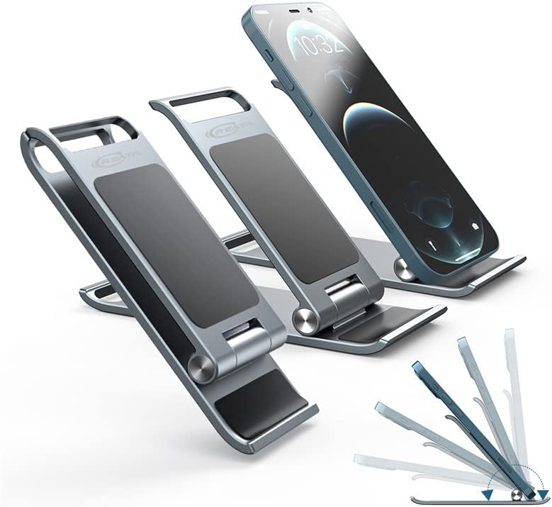 Creata Phone Stand, Tablet Stand, Adjustable Foldable Portable Stable Tablet Holder, Aluminium Alloy Mobile Phone Holder Dock for Desk, Compatible with Phones/Tablets 4-13inch [Grey]