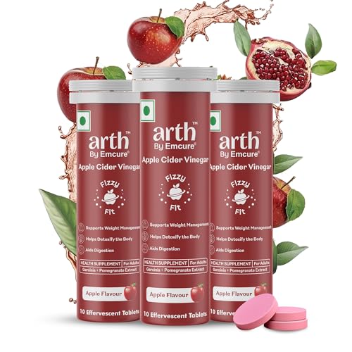 Image of Arth Apple Cider Vinegar Effervescent Tablets 500mg | Supports Weight Management, Metabolism & Gut Health | Garcinia Cambogia, Pomegranate Extract | Vit B6 B12 | Apple Flavour | 30 Tablets