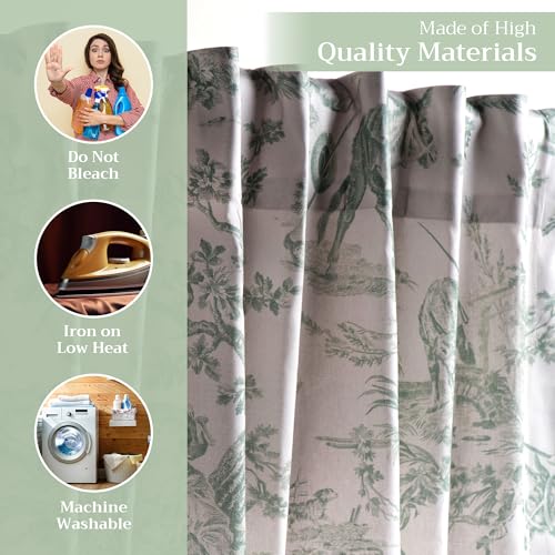Maison d' Hermine Curtains for living room 100% Cotton 124 inch length Two Panels Light Filtering Toile Curtains for Bedroom Windows with rod and loop Pockets (The Miller Antique Green, 50"W x 124"L)