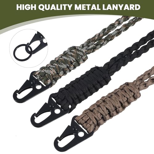 Image of 3 Pieces Lanyard Keychains, Paracord Lanyard, Heavy Duty Braided Paracord, Braided Wrist Strap, Necklace Whistles Straps, Men Nylon Rope for Necklace, Keyring, Camera Wall(Black, Brown, Green)