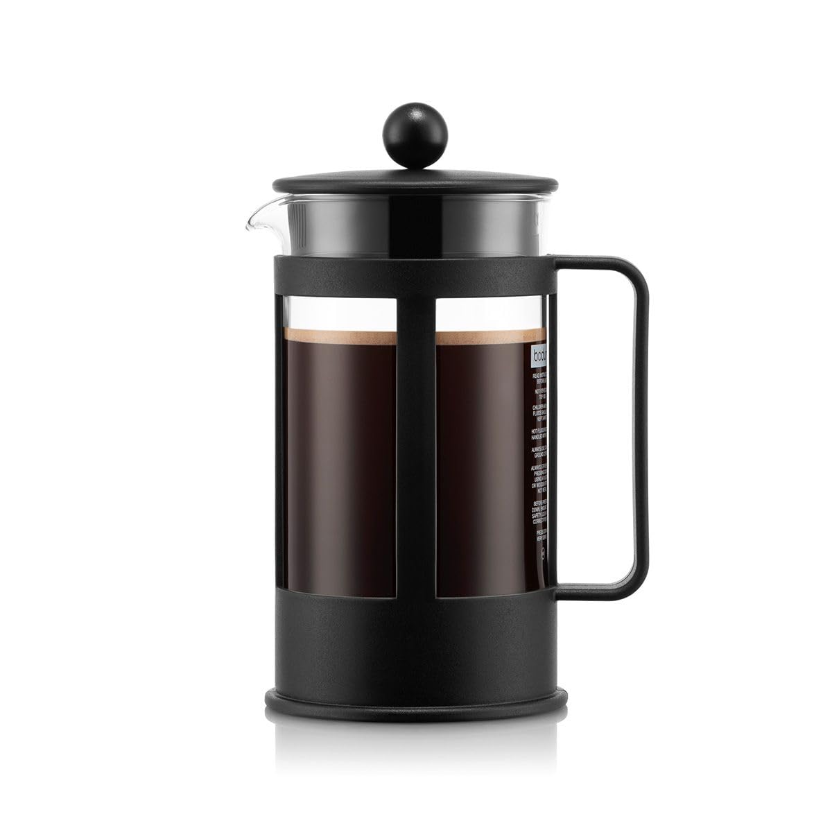 BodumFrench Press Kenya - 1L / 8 Cups Manual Coffee Maker - Heat-Resistant Glass & Stainless Steel - Dishwasher Safe Cafetiere - Made in Portugal