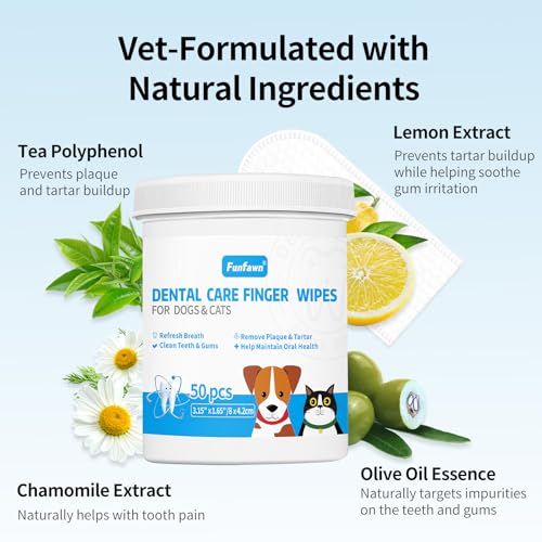 Funfawn Dog Teeth Cleaning Finger Wipes - Pet Dental Care Wipes for Dogs & Cats - Freshens Breath - Remove Plaque and Tartar - Disposable Gentle Cleaning & Gum Care Dog Finger Toothbrush - 50 Count - Image 4