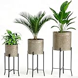 MorningRo Set of 3 Standing Planters 12.8'' 11.5'' 9.5'' Corrugated Galvanized Planters Farmhouse Rustic Plant Stand Metal Flower Pot for Indoor Outdoor Plants Garden Patio Porch Balcony