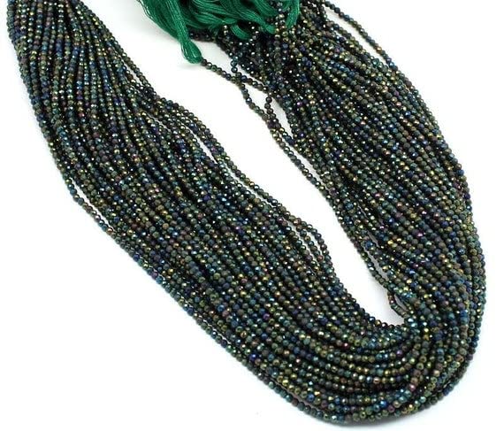 Perles spinelle noir 2mm rondelle facettée mystic green coated pierre semi précieuse 10 strands
