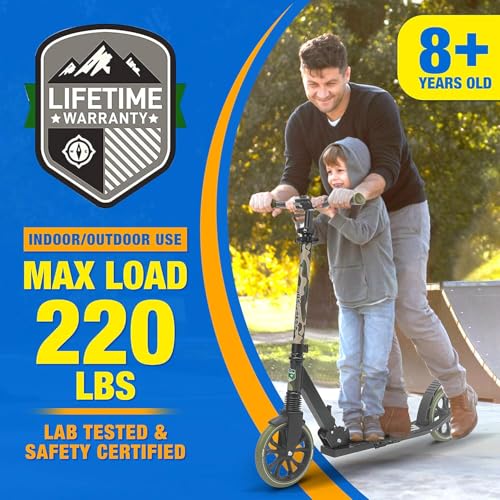 Image of SereneLife Two Wheel Scooter for Teens, Smooth Gliding Kick Scooter for Adults w /Adjustable Height for Ages 8+, Portable All Terrain Scooter w /Carry Straps, Easy to Fold