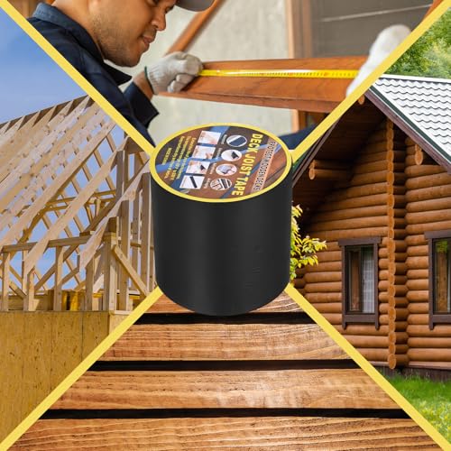 Image of HARFINGTON Joist Tape for Decking 6 inch W x 50' L Weather-Resistant Butyl Joist Tape Flashing Joists Tape for Wood Decks and Beams Roof, Black