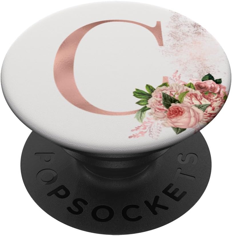 Rose Blush Floral Monogram Initial Letter C Pink Flowers PopSockets MagSafe PopGrip for iPhone
