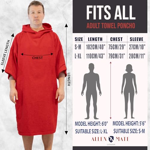 Image of ALLEN & MATE 100% Cotton Hooded Surf Poncho Changing Robe - Quick Absorbent Changing Towel with Pocket for Surfing Men Women