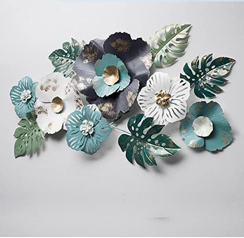 Image of SMILES GIFT Luxury Imported Wall Hanging | Handcrafted Metal Blue & Green Flower Decoration | Home Decor for Living Room & Office