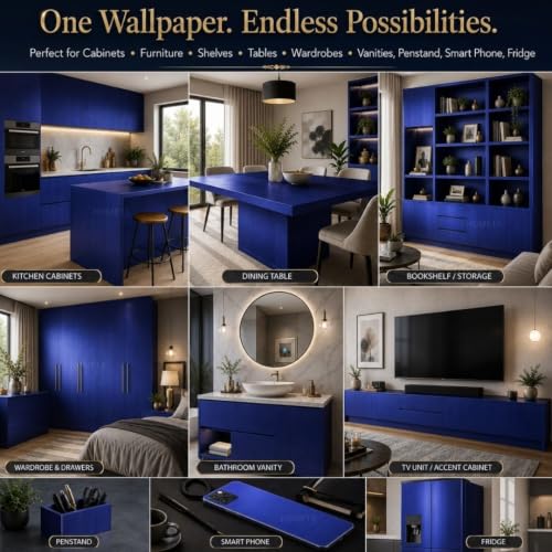 Image of HOME13 Blue Wallpaper Self Adhesive Kitchen Wallpaper Waterproof Vinyl Remoavble Sticker Matte Wall Paper for Countertops Bathroom Kitchen Cabinet (20x150 Inch)