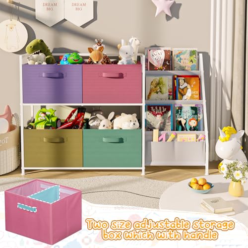 Kids Bookshelf Toy Storage Organizer,Book Shelf for Kids Rooms,Toy Box Chest with Adjustable Dividers and Sliding Kids Bookcase,Toy Organizer Bin and Nursery Book Shelves for Toddler Baby,Montessori - Thumbnail 4