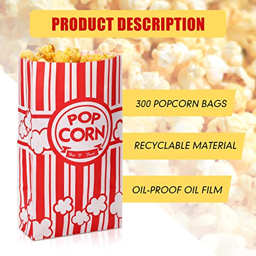 Image of 300 Pcs Paper Popcorn Bags Bulk 2 oz Large Flat Bottom Boxes Red and White Disposable Container Sleeve Movie Night Popcorn Bucket for Retro Movie Themed Party Carnival Supplies (Red and White)