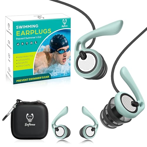 Ear Plugs for Swimming Surfing with Lanyard Block Out Water Let Sound in Reusable Comfy Custom-fit Swim Waterproof earplugs Men Women for Swimmer Shower Pool Bath Water Sports 2 Sizes for 12+ GN
