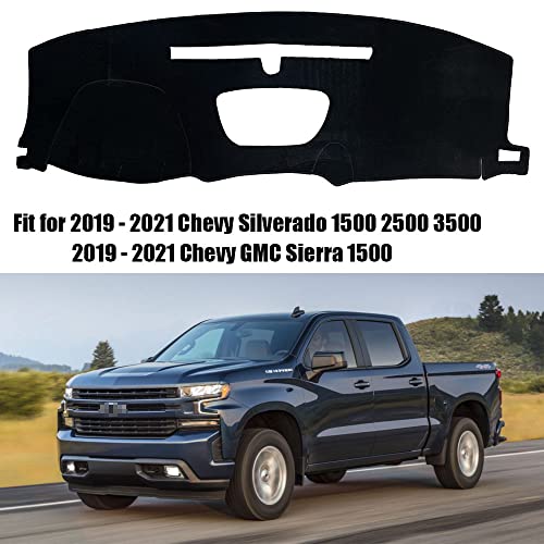 Rifoda Dash Board Cover Fit For 2019 2020 2021 Chevrolet Chevy Silverado 1500 2500 3500, Gmc Sierra 1500 Dashboard Cover Mat Non-Slip Pad Carpet Sunshield Protector (Black Edge) #TOP1