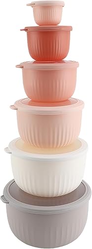 Miniatura 1 de COOK WITH COLOR Tazones de preparación con tapas, cuencos profundos de plástico anidables con tapas (rosagris)