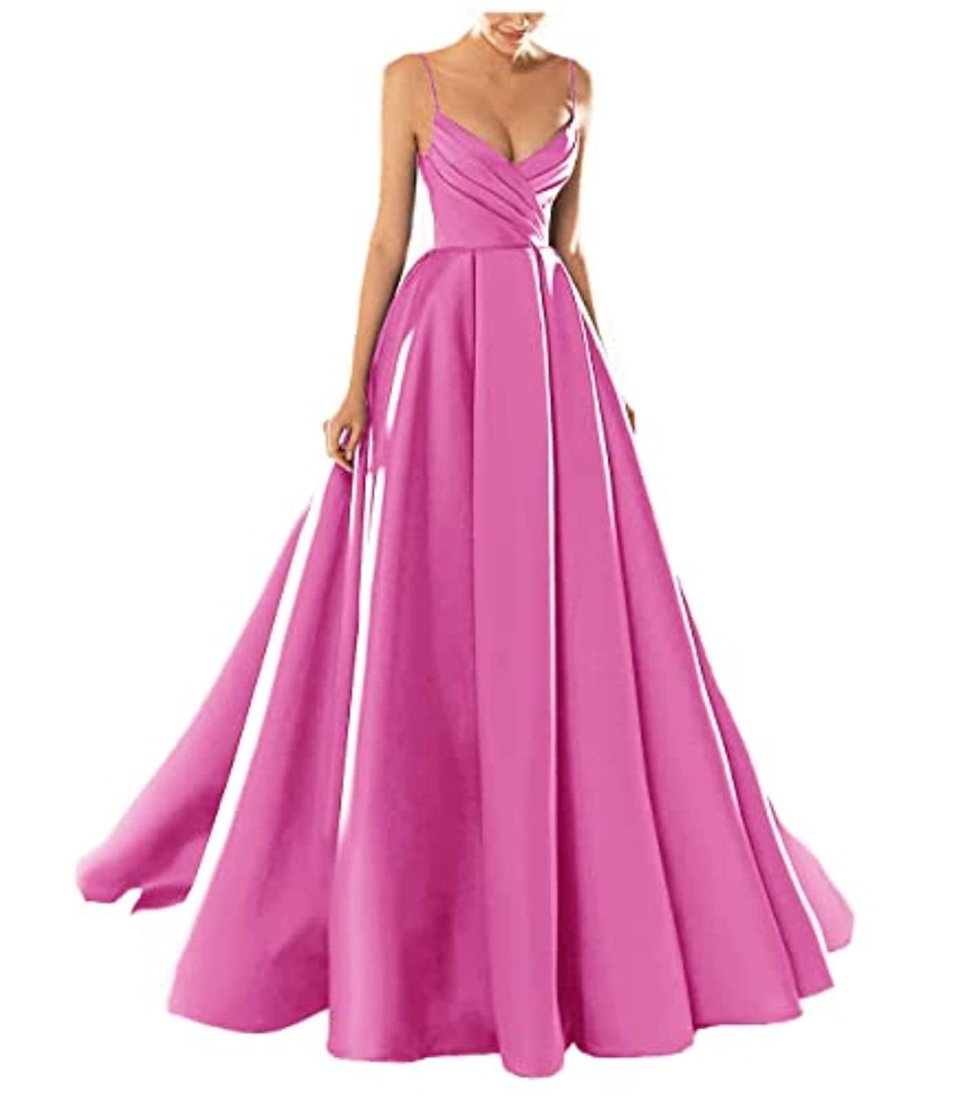 yhfshop Formal Long Evening Party Dress,Sexy V-Neck Spaghetti Strap Satin Evening Dress,Grape Purple,US8,Gowns Evening Bridesmaid Dresses — view 26