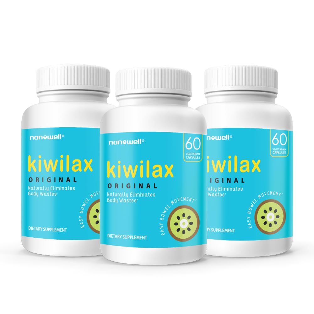 Kiwilax Original - Supports Healthy Bowel Movements, Digestive Health, and Natural Elimination - Gentle and Safe with Magnesium & Kiwi Proprietary Blend, 60 Capsules x 3 Bottles (180 Count)