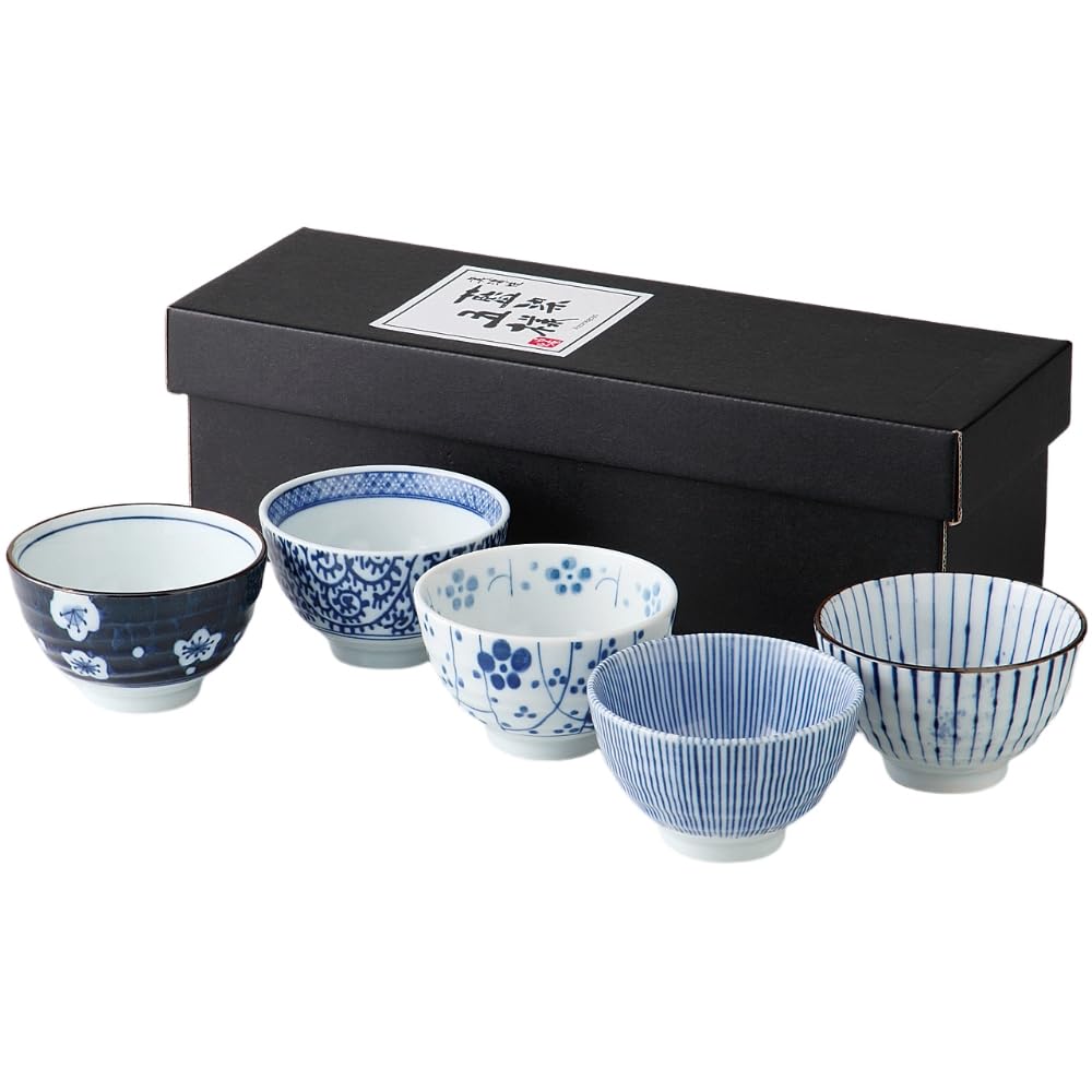 Ale-net (Ale-net) Tea Cups 5-piece Set Diameter 9 x (Height) 5.5 cm 150 ml Indigo Five-Pattern Sencha Set 5-piece Set Porcelain Mino Ware Made in Japan