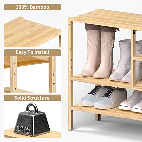 Cozybath Bamboo Shoe Rack, 4 Tiers Shoe Organizer For Closet, Sturdy Boots Shoes Storage For 20-24 Pairs, Freestanding Shoe Shelf With Removable Pocket For Entryway Bedroom Front Door #TOP6