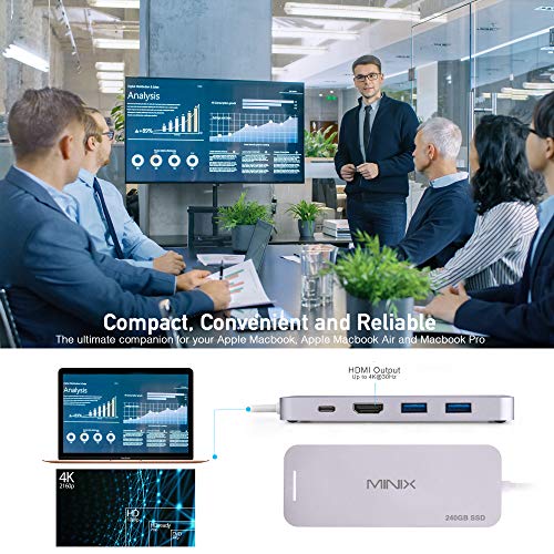 MINIX M.2 SSD Storage Adapter, Aluminium USB-C Multiport SSD Storage Hub with HDMI [4K @ 30Hz], 2 x USB 3.0 and USB-C for Power Delivery, Compatible with Apple MacBook. (240GB+Space Gray) - Thumbnail 7