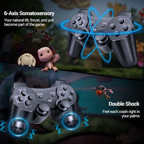 OKHAHA Controller 2 Pack for PS3 Wireless Controller for Sony Playstation 3, Double Shock 3, Bluetooth, Rechargeable, Motion Sensor, Remote for PS3 (With Stripes(Black + Black))