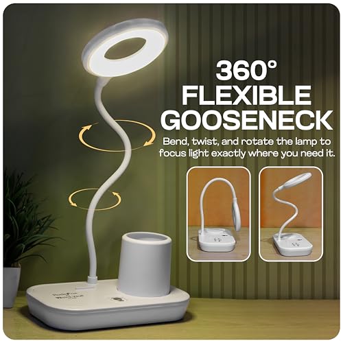 Image of WEIRD WOLF Table Lamp for Study Room I Study Lamp with 3 Color Modes, Adjustable Brightness Level I Touch Dimmer, Flexible Gooseneck I Rechargeable Lamp Light for Study I 6 Months Warranty