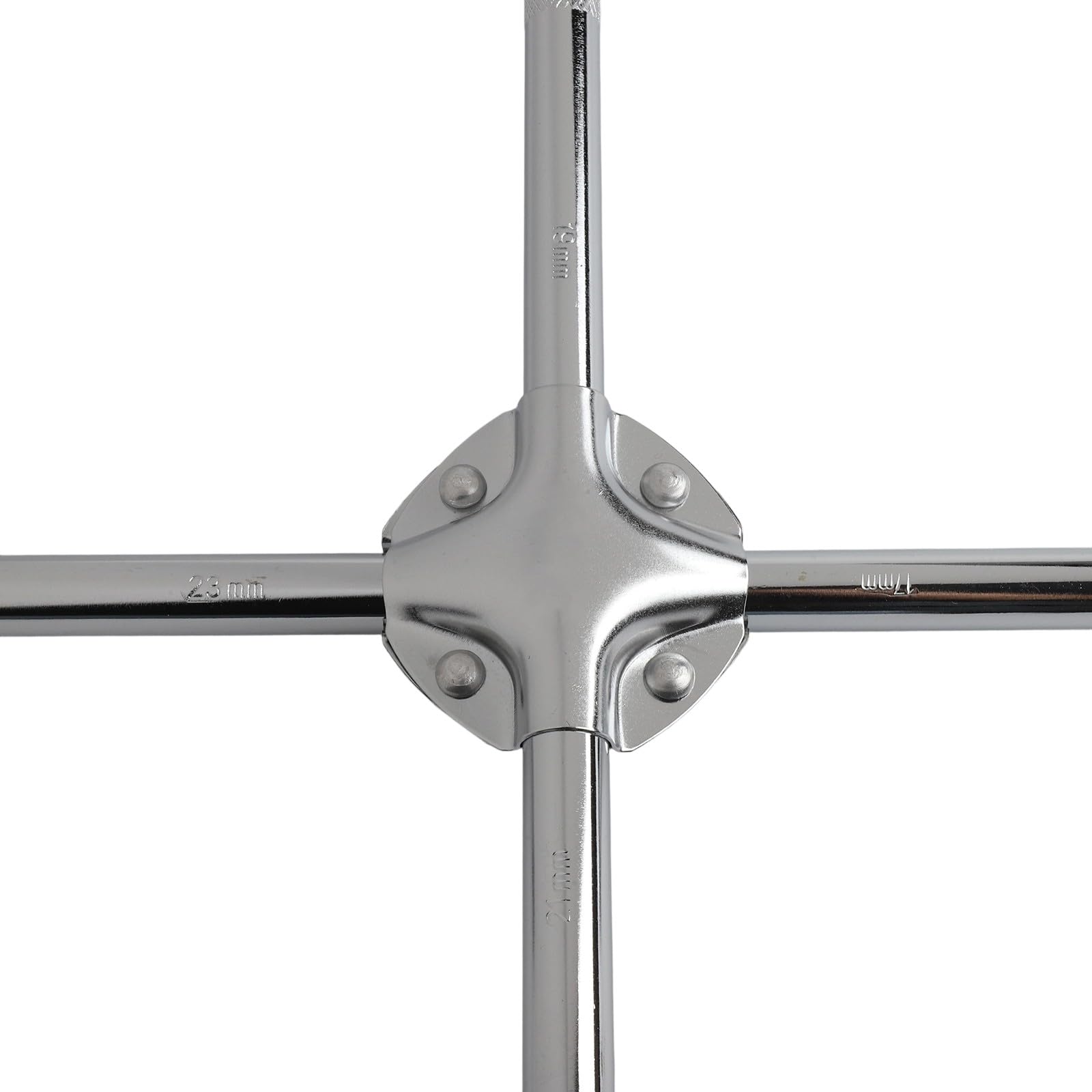 Llave de llanta de cuatro vías, llave de rueda cruzada, juego de llaves de 17/19/21/23 mm, acero resistente, mango de 35 cm para reparación de neumáticos de coche