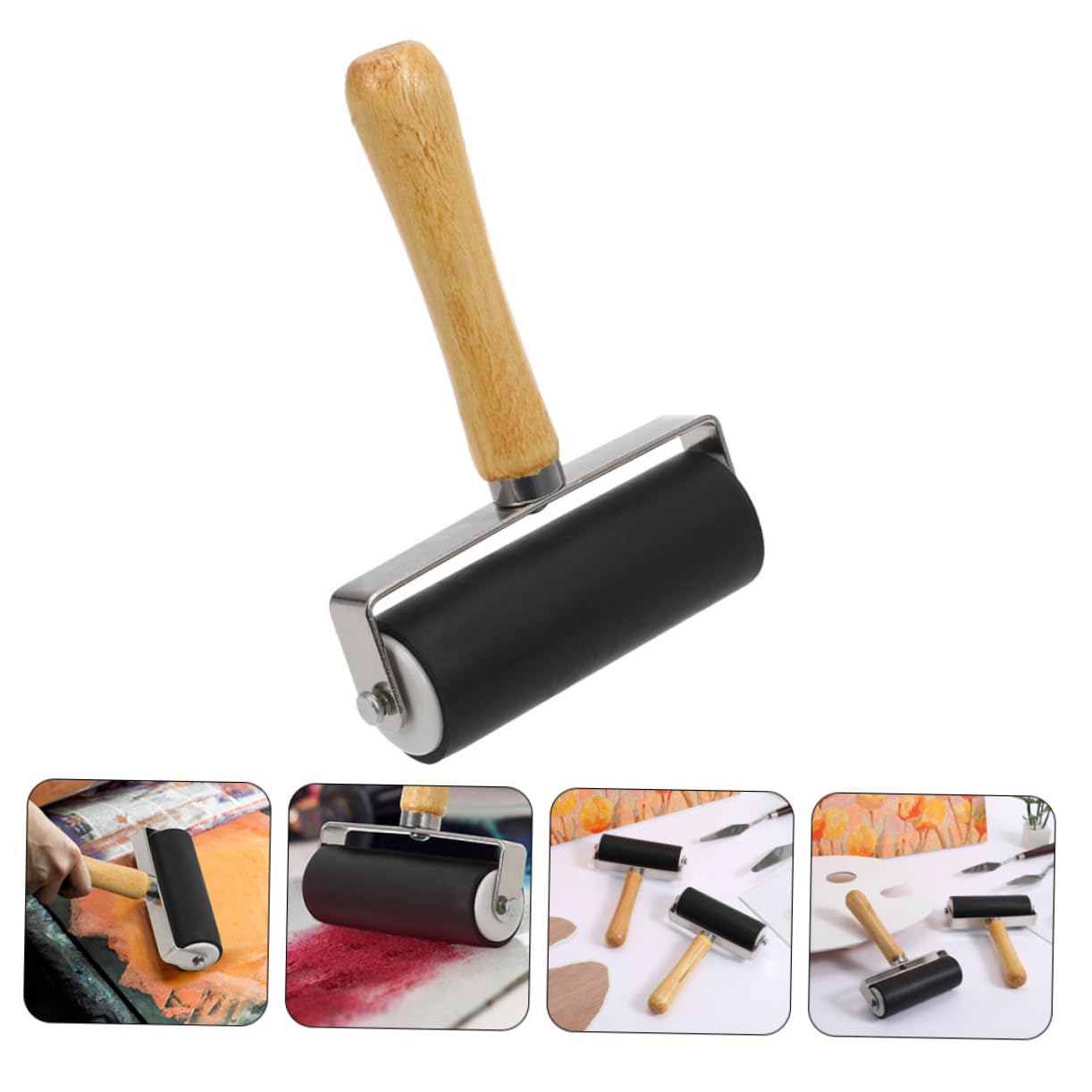 KALLORY Ergonomic Handle Printmaking Roller 4pcs Speedball Rollers for Art Craft DIY Stamping Tool