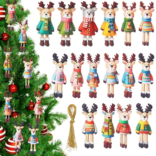 Weihnachtsschmuck, 32 Stück Holz Hirsch Weihnachtsbaumschmuck, 2D...