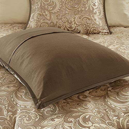 Image of Madison Park Essentials Brystol 24 Piece Room in a Bag Faux Silk Comforter Jacquard Paisley Design Matching Curtains Down Alternative Hypoallergenic All Season Bedding-Set, Queen(90 inchx90 inch), Brown | Matching Curtains Room in a Bag, Down Alternative Bedding Set, All Season, Machine Washable, Wrinkle Resistant, Ultra Soft
