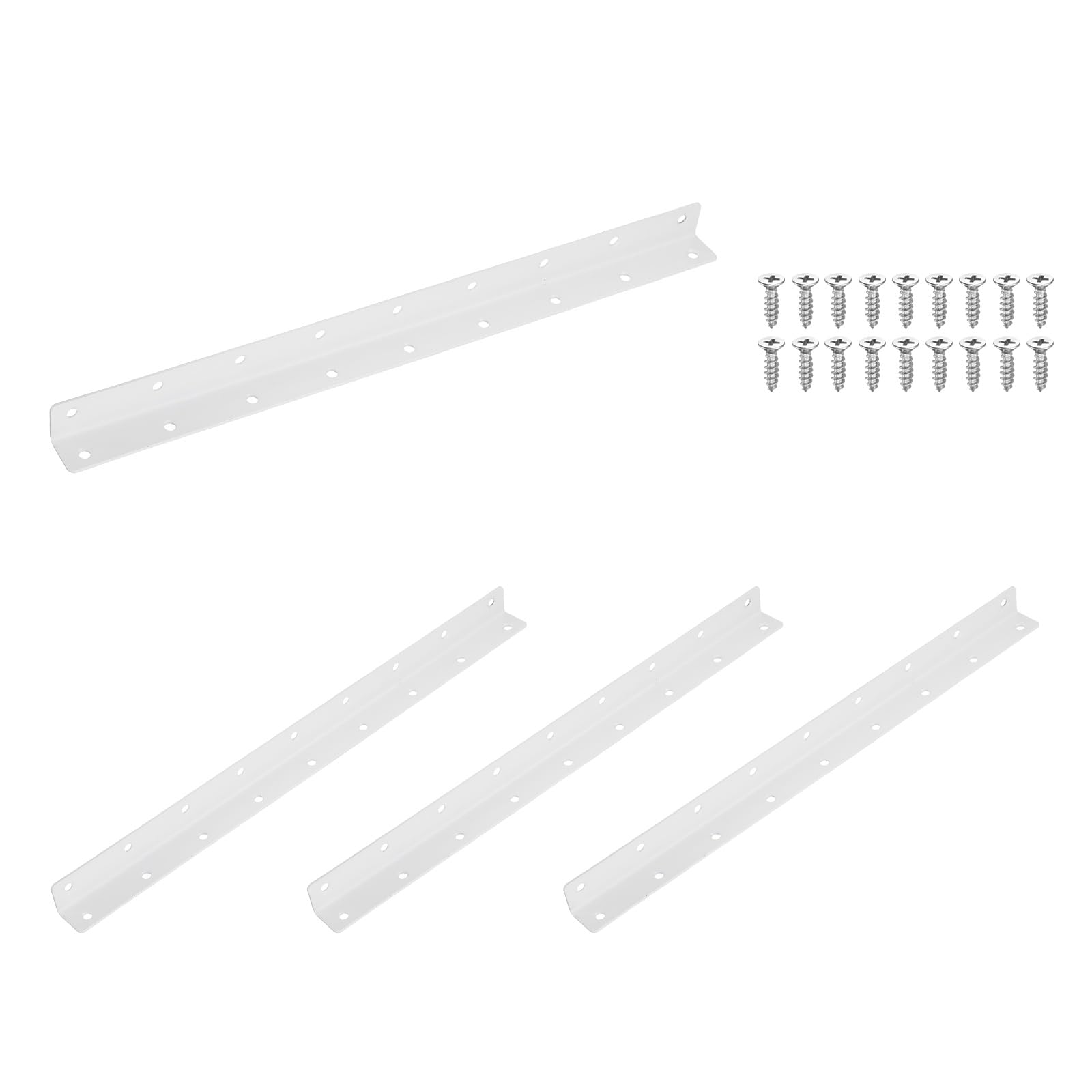 sourcing map 4Pcs Angle Brackets for Wood, Stainless Steel Corner Brackets with Screws, L-Shape Corner Brace for Fixing Repairing Jointing Furniture Shelves Cabinets (425x25x25mm, White)