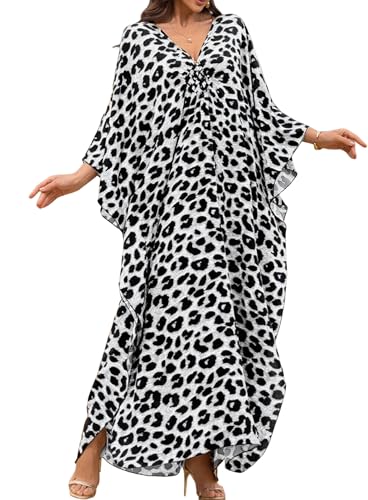 Image of Yanziliu Kaftan Dress for Women,Plus Size Hawaiian Batwing Sleeve Beach Cover Up Summer Swimsuit Dresses