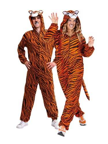 Rubies Tigerkostüm für Erwachsene, Unisex, Einheitsgröße, Jumpsuit mit Kapuze und Schwanz, Original, Karneval, Weihnachten, Geburtstag, Party und Halloween