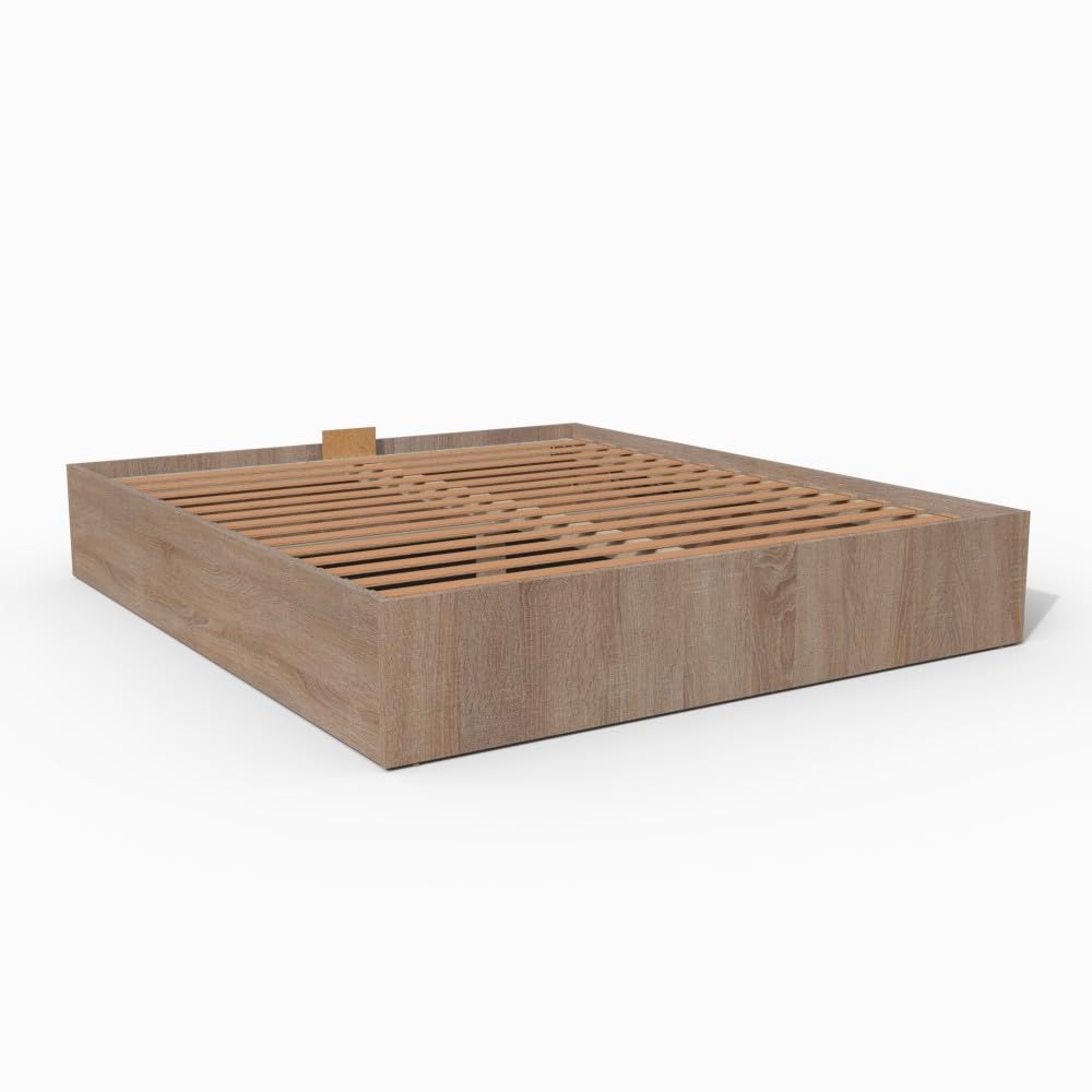 WEBER INDUSTRIES Lit Coffre Bilbao 180x200 cm + sommier/Décor chêne Blanchi