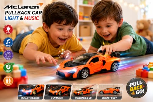 Image of VqueenS McLaren Senna Die Cast Metal Toy Car 1:36 Scale Pull Back Car with Openable Butterfly Doors, LED Lights & Sound Effects, Collectible Sports Racing Car for Kids & Adults (Random Colour)