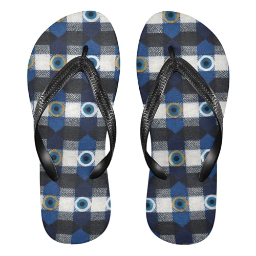 Flip Flop Sandals Eyes Plaid Print for Women Men Beach Outdoor XS