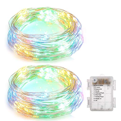 Preisvergleich Produktbild GREEMPIRE Lichterkette Batterie Bunt 100 LED 2 Stücke Lichterketten Kupferdraht Moduswechsel Wasserdicht für Außen / Innen Dekoration Balkon Party Baum Hochzeit