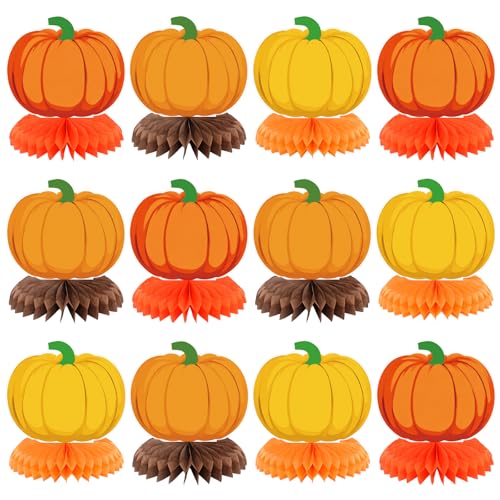 12 Pcs Fall Thanksgiving Pumpkin Honeycomb Centerpiece Fall Party Decoration